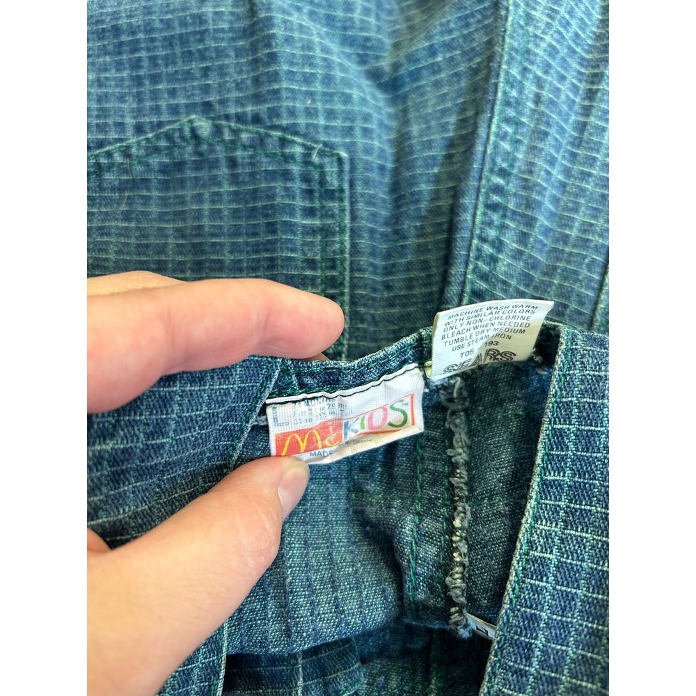 Vintage McKids Sears Denim Overalls 24 Months Blue Green Grid Snap Leg 90s - Picture 6 of 8